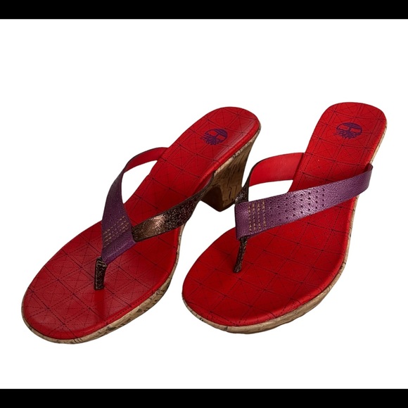 Size 8 Timberland Womens Heels Kickin Up Sand Pink Archwedge Thong Orange 92390 - Picture 3 of 9